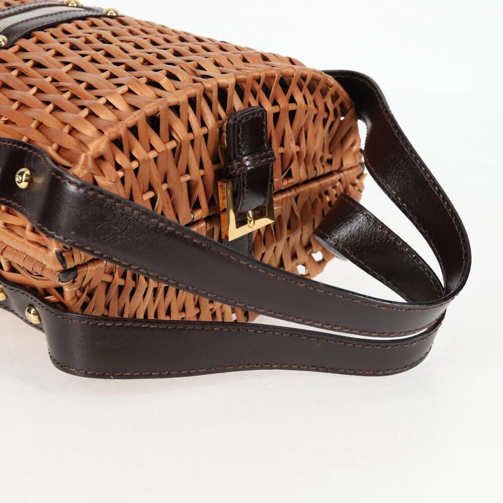 FENDI Straw Bag Hand Bag Raffia Brown Gold - Picture 8 of 13